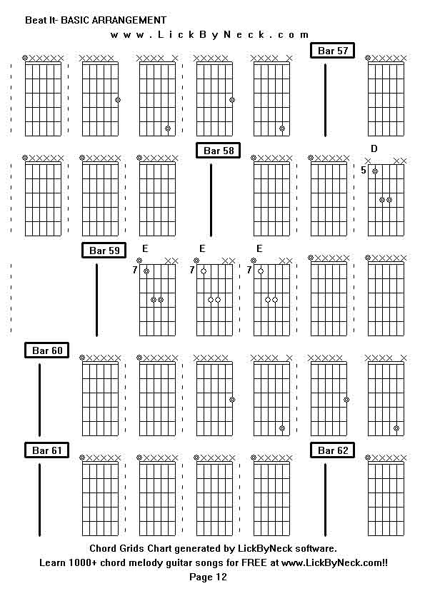 Chord Grids Chart of chord melody fingerstyle guitar song-Beat It- BASIC ARRANGEMENT,generated by LickByNeck software.